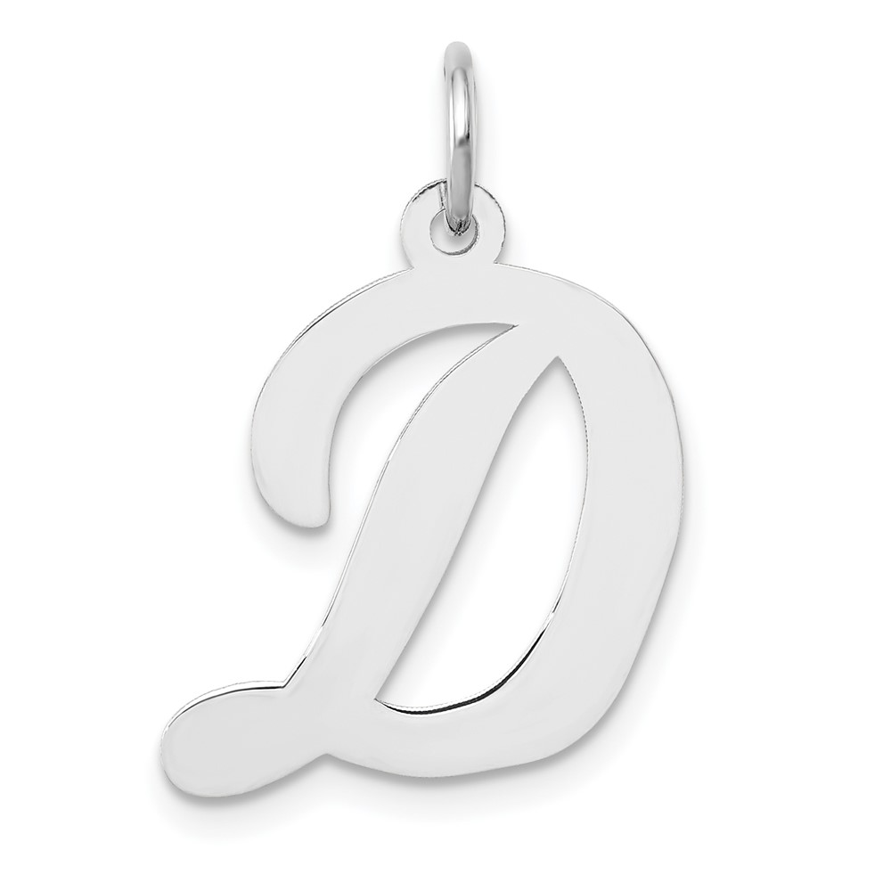 14K White Gold Large Script Letter D Initial Charm
