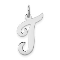 14K White Gold Large Script Letter T Initial Charm view 1