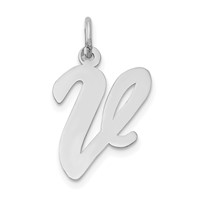 14K White Gold Large Script Letter V Initial Charm view 1
