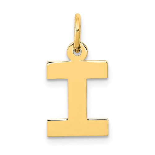 14K Yellow Gold Small Block Letter I Initial Charm
