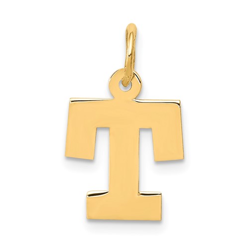 14K Yellow Gold Small Block Letter T Initial Charm