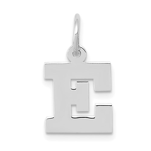 14K White Gold Small Block Letter E Initial Charm