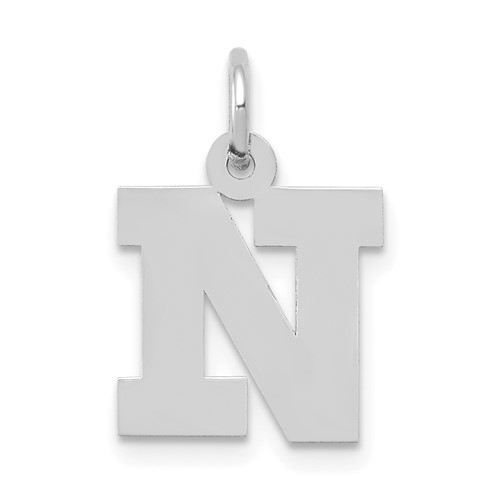 14K White Gold Small Block Letter N Initial Charm