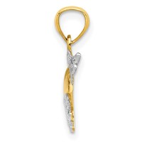 14K and White Rhodium Polished Heart Pendant with Wings view 2