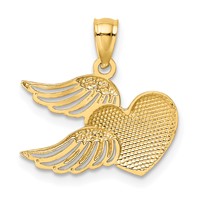 14K and White Rhodium Polished Heart Pendant with Wings view 3
