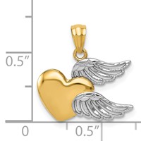14K and White Rhodium Polished Heart Pendant with Wings view 4