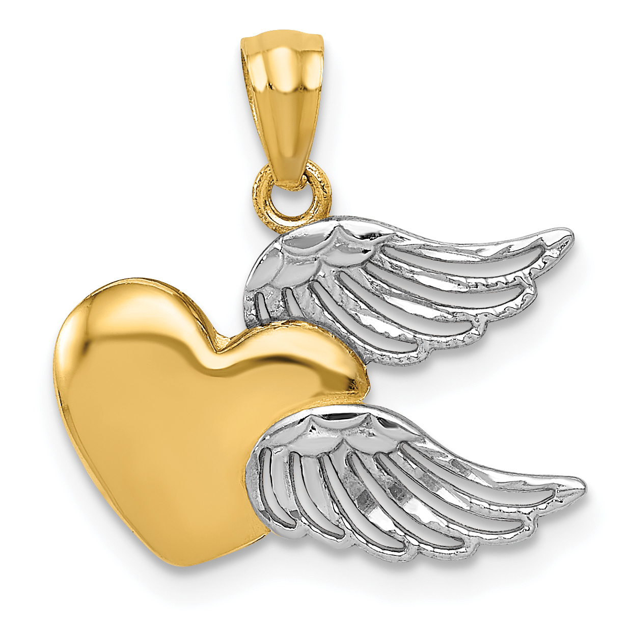 14K and White Rhodium Polished Heart w/ Wings Pendant (YC789)