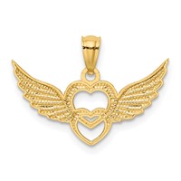 14K and White Rhodium Polished Hearts Pendant with Wings view 3