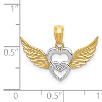 14K and White Rhodium Polished Hearts Pendant with Wings view 4