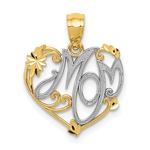 14K and White Rhodium Mom Pendant