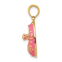 14K Yellow Gold Pink Enameled 3-D Baby Shoe Pendant with Flowers view 2