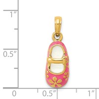 14K Yellow Gold Pink Enameled 3-D Baby Shoe Pendant with Flowers view 4