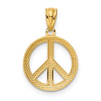 14K Yellow Gold Polished Peace Sign Circle Pendant view 3