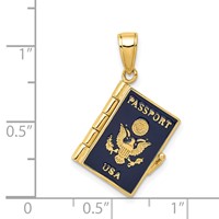 14K Yellow Gold Blue Enamel 3-D Passport Opens Pendant with One Page Inside view 3