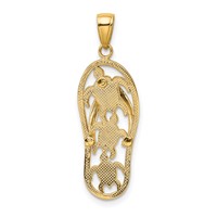14K Yellow Gold Green Enameled Cut-out Flip Flop Pendant with Sea Turtles view 3