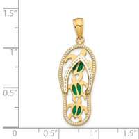 14K Yellow Gold Green Enameled Cut-out Flip Flop Pendant with Sea Turtles view 4