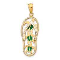 14K Yellow Gold Green Enameled Cut-out Flip Flop Pendant with Sea Turtles view 1