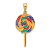 14K Yellow Gold 3-D Multi-color Enameled Lollipop Pendant view 3