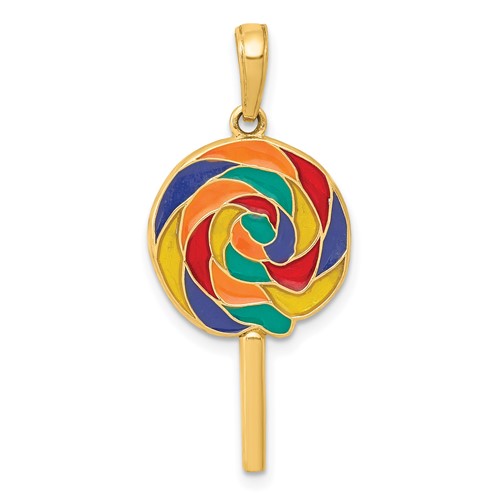 14K Yellow Gold 3-D Multi-color Enameled Lollipop Pendant