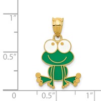 14K Yellow Gold Green and White Enameled Frog view 4