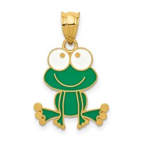 14K Yellow Gold Green and White Enameled Frog view 1