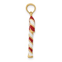 14K Yellow Gold 3-D Enameled Candy Cane Charm view 2