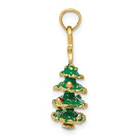 14K Yellow Gold 3-D Enameled Christmas Tree Pendant view 2
