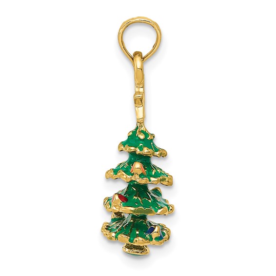 14k 3-D Enameled Christmas Tree Pendant