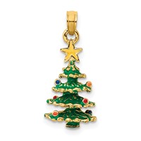 14K Yellow Gold 3-D Enameled Christmas Tree Pendant view 3