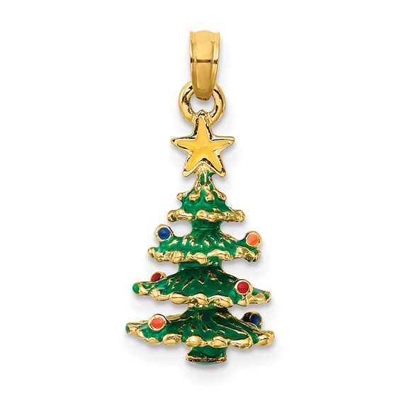 14k 3-D Enameled Christmas Tree Pendant