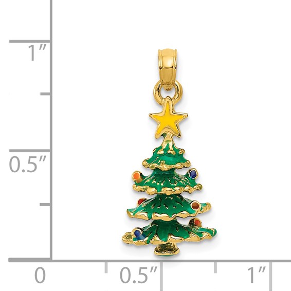 14k 3-D Enameled Christmas Tree Pendant
