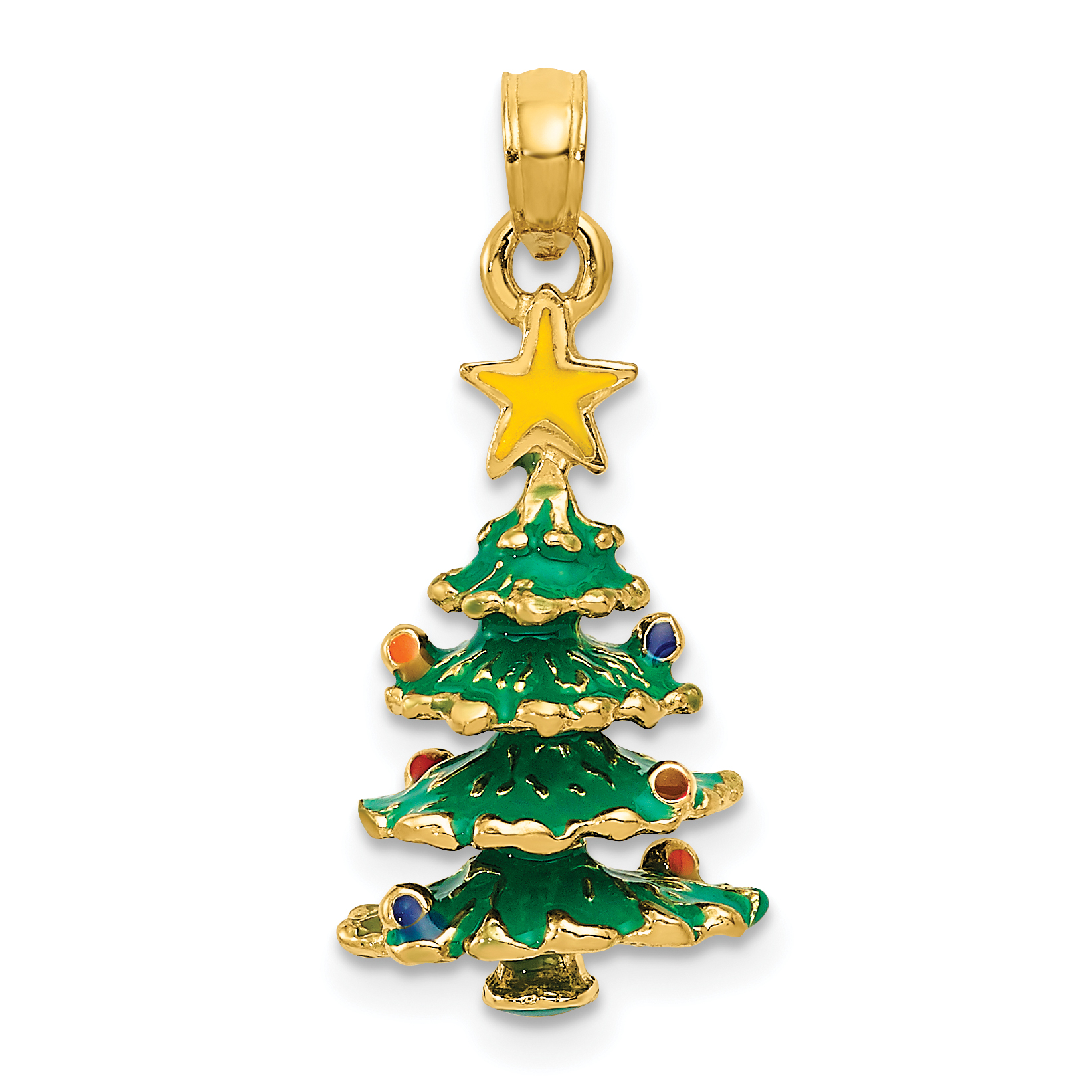 14k 3D Enameled Christmas Tree Pendant (YC935)