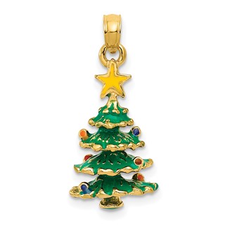 14k 3-D Enameled Christmas Tree Pendant