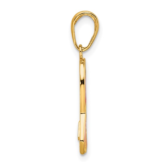 Gold Pink Enameled Awareness Ribbon Pendant