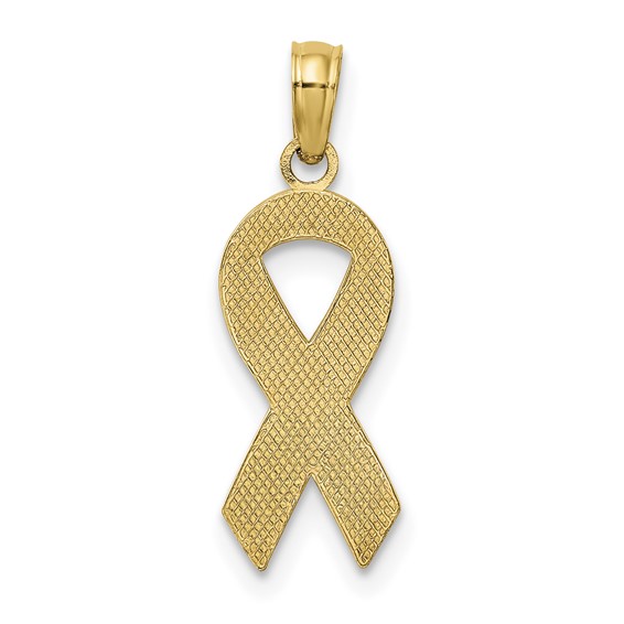 Gold Pink Enameled Awareness Ribbon Pendant