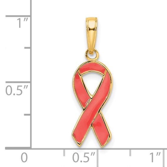 Gold Pink Enameled Awareness Ribbon Pendant