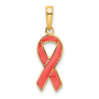 Gold Pink Enameled Awareness Ribbon Pendant