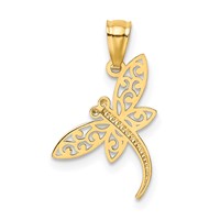 14K Yellow Gold Satin Diamond-cut Dragonfly Pendant view 3