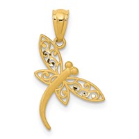 14K Yellow Gold Satin Diamond-cut Dragonfly Pendant view 1