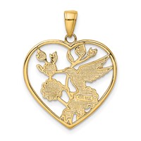 14K Yellow Gold Enameled Hummingbird Pendant with Flowers Heart view 3