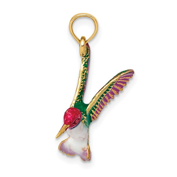 14k Enameled 3-D Hummingbird Pendant