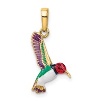14K Yellow Gold Enameled 3-D Hummingbird Pendant view 3