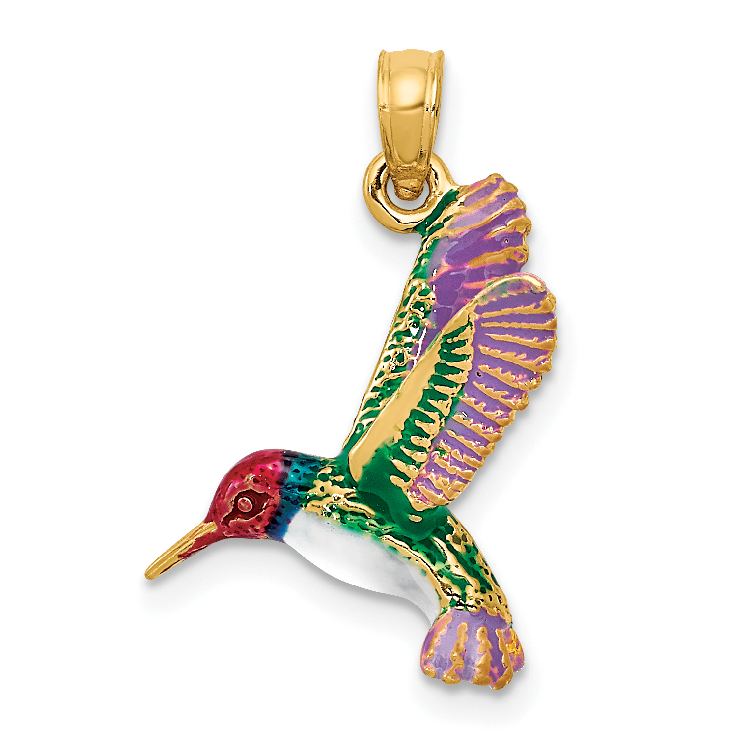 14k Enameled 3D Hummingbird Pendant (YC958)