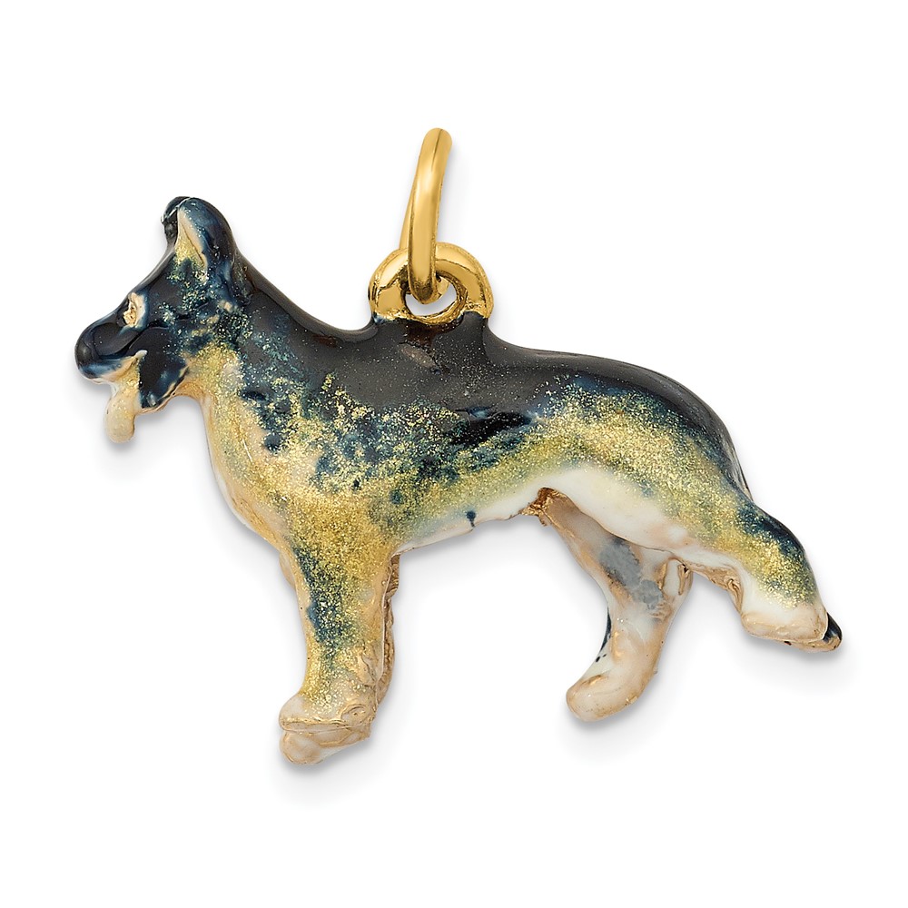 14K Yellow Gold 3D Enameled Medium German Shepherd Charm