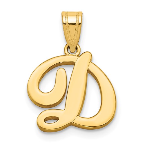 14K Yellow Gold Script Letter D Initial Pendant