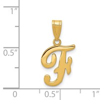 14K Yellow Gold Script Letter F Initial Pendant view 4