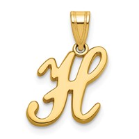 14K Yellow Gold Script Letter H Initial Pendant view 1