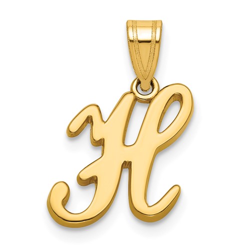 14K Yellow Gold Script Letter H Initial Pendant