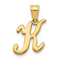 14K Yellow Gold Script Letter K Initial Pendant view 1