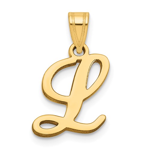 14K Yellow Gold Script Letter L Initial Pendant